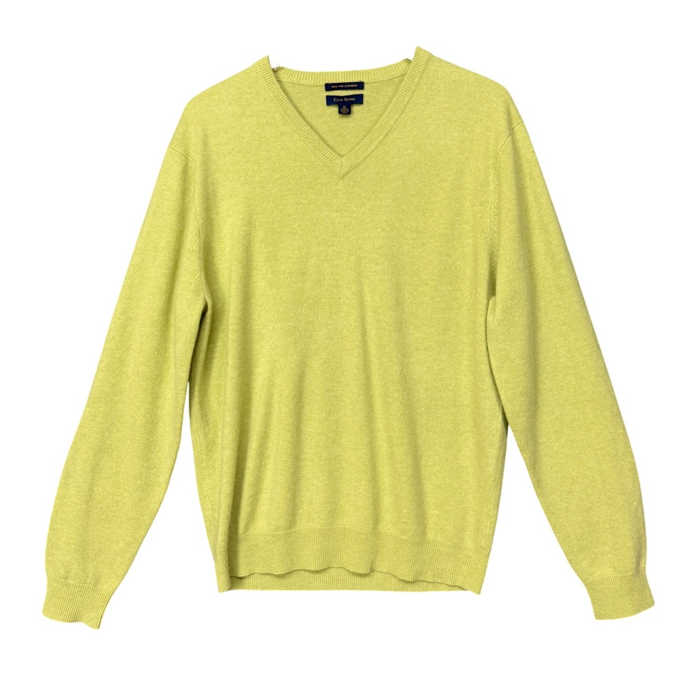 Club Room Sweater Womens Medium Green V-Neck 100% Cashmere Pullover Soft Warm